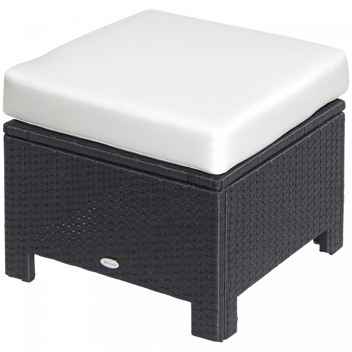Outsunny Patio Ottoman en rotin coussin Cadre metallique pour jardin blanc