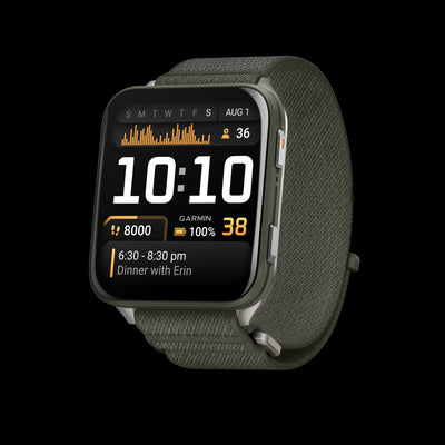 Garmin Venu X1 Moss Lightweight Smartwatch - Outdoor Tracker, Titanium Case, ComfortFit Band, Health Monitoring, Voice Commands, Music Storage