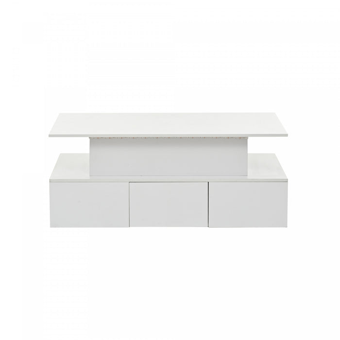 Daniel table basse relevable – table basse avec eclairage LED et 4 tiroirs, blanc