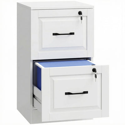 HOMCOM 2 Drawer File Cabinet with Lock, Vertical Filing Cabinet, White