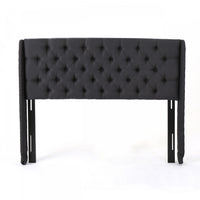  Hansen Tete De Lit Capitonnee A Dossier Aile Avec Boutons, Taille King, Noir