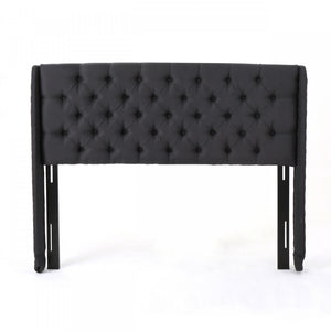 Hansen Tete De Lit Capitonnee A Dossier Aile Avec Boutons, Taille King, Noir