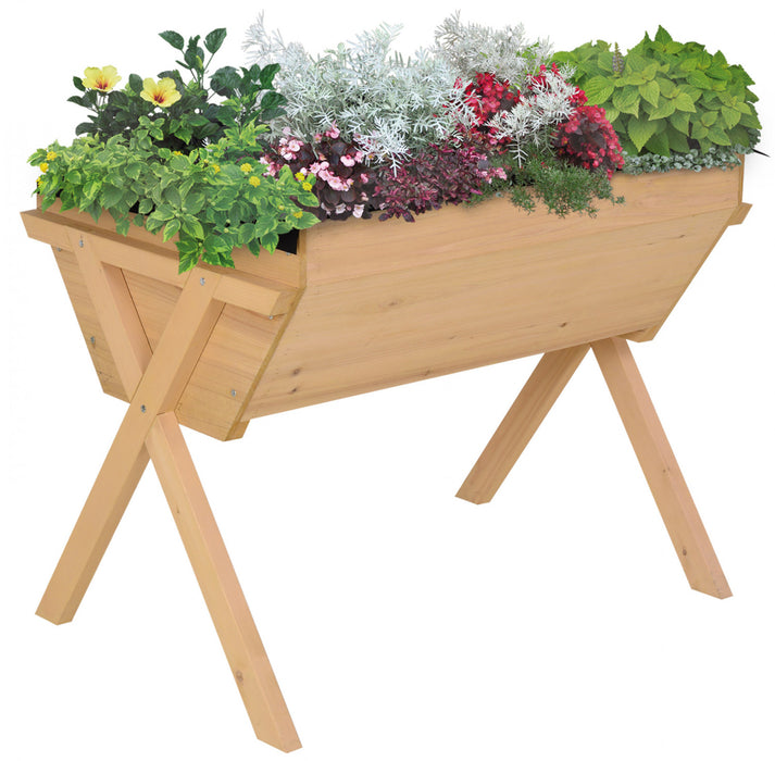 Outsunny 39,25\" X 27,5\" X 31,5\" Lit De Jardin Sureleve En Bois Avec Support Pour Plantes Naturelles Surelevees Avec Trous De Drainage Pour Sac Interieur Inclus, Utilisation Exterieure Et Interieure