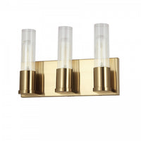 Lumière de coiffeuse Tube de Dainolite en verre cannelé transparent, avec fini laiton vieilli et 3 ampoules