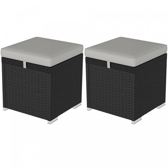 Outsunny Ottoman d'exterieur en osier 2 pieces avec rangement, noir