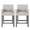 Ensemble De 2 Tabourets De Comptoir Griffith, Assise De 66 cm, Tissu Rembourre Et Pieds En Bois Massif, Gris Clair