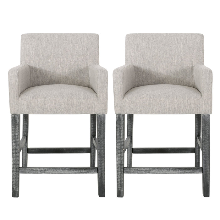 Ensemble De 2 Tabourets De Comptoir Griffith, Assise De 66 cm, Tissu Rembourre Et Pieds En Bois Massif, Gris Clair