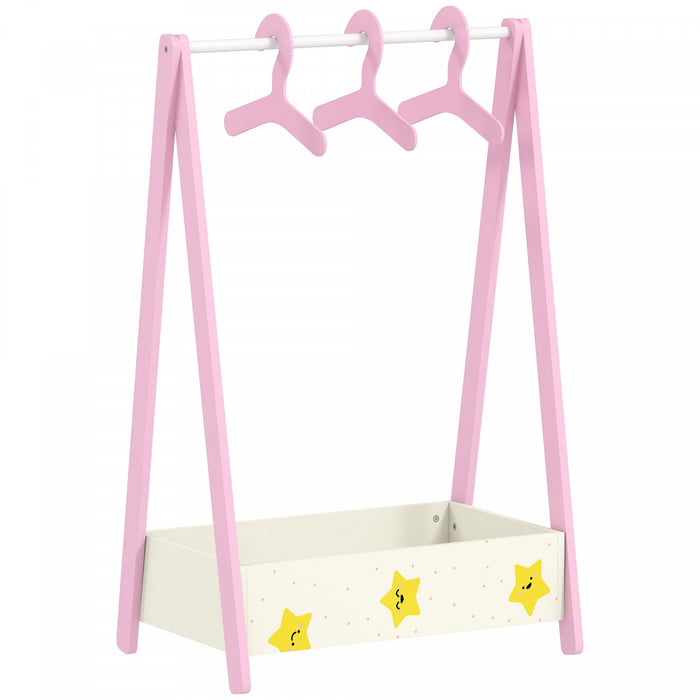 Qaba Portant a vetements pour enfants avec rangement et cintres, rose