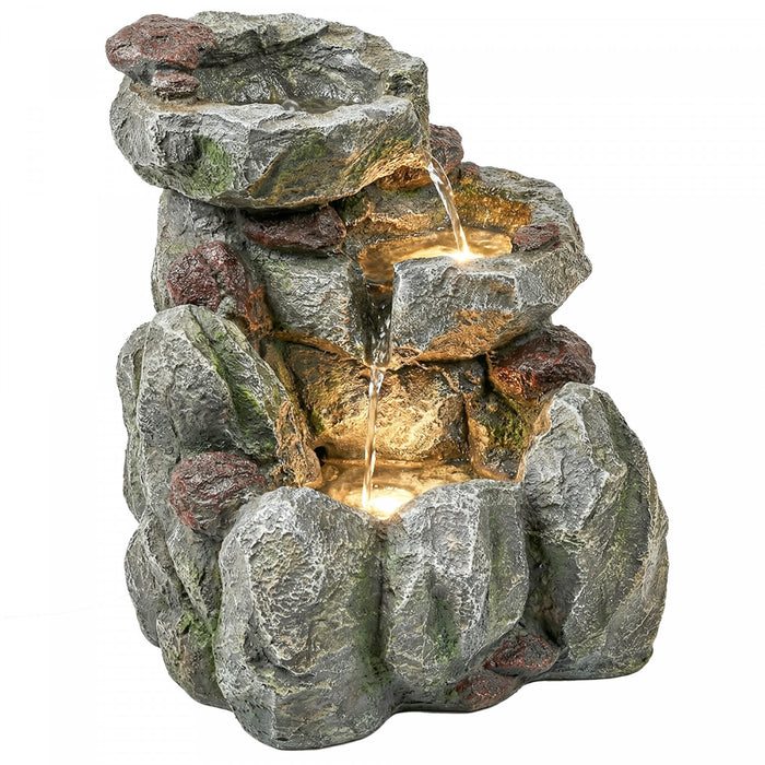 Outsunny Fontaine d'exterieuravec eclairage LED, gris