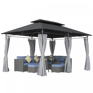 Outsunny Gazebo De Terrasse 10 X 13 Pi Avec Rideaux, Gris Fonce