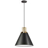 Luminaire suspendu Sonus de Dainolite avec fini noir mat, touches laiton vieilli et 1 ampoule