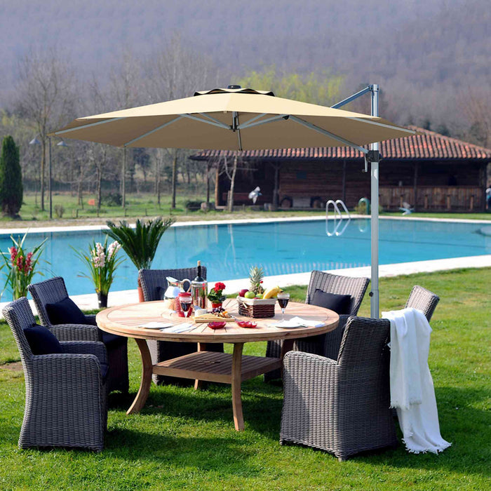 Costway Parasol deporte pour patio de 11 pieds, rotation a 360 degres, inclinaison en aluminium, beige