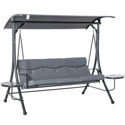 Outsunny 3 Seat Outdoor Swing Chair Steel Swing Bench Porch Swing With Adjustable Canopy, Coffee Tab|Chaise Pivotante Outsunny A 3 Places Chaise Pivotante En Acier Avec Auvent Reglable, Tables Basses E
