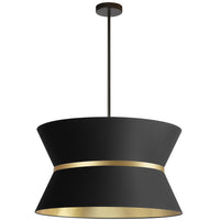 Luminaire suspendu Caterine de Dainolite de 24 po de diamètre, avec abat-jour noir, anneau doré, fini noir mat et 4 ampoules