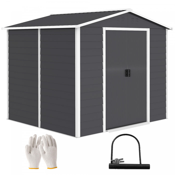 Outsunny Abri De Jardin 8'x7' Avec Serrure Et Cadre De Sol, Gris Clair