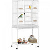 PawHut Cage a Oiseaux 64\", Cage Metallique Roulante pour Perroquet, Maison avec Support a Roulettes Detachable, Etagere de Rangement, Perchoir en Bois, Recipient Alimentaire, Blanc