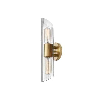 Dainolite Samantha 2 Light Vanity Light Short Aged Brass Clear Fluted Glass Lamp|Petite lumière de coiffeuse Samantha de Dainolite en verre cannelé transparent, avec fini laiton vieilli et 2 ampoules