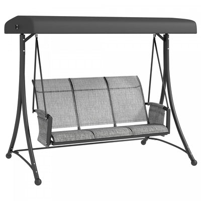 Outsunny 3 Person Outdoor Porch Swing Chair W/ Adjustable Canopy, Black|Outsunny Balancoire D'exterieur Pour 3 Personnes Avec Auvent Reglable, Noir