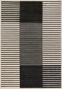 Tapis Maverick vert, noir et blanc a rayures modernes, 7'10