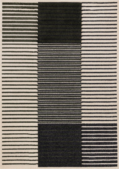 Maverick Green Black White Modern Striped Design Rug, 7'10" x 10'6" Indoor Area Rug | Tapis Maverick vert, noir et blanc a rayures modernes, 7'10" x 10'6"