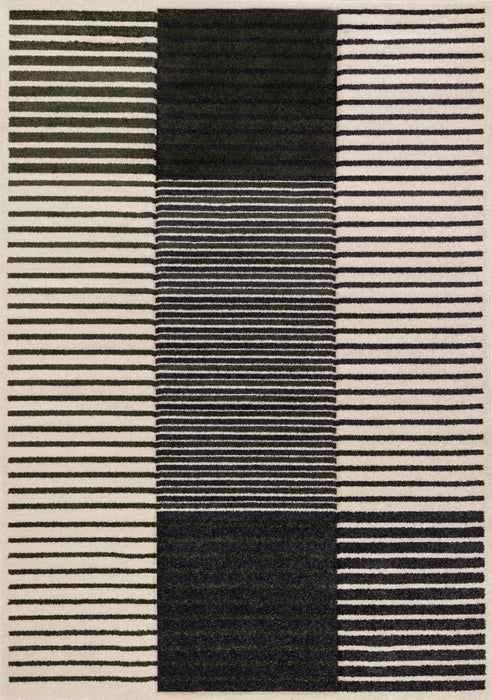 Tapis Maverick vert, noir et blanc a rayures modernes, 7'10\" x 10'6\"