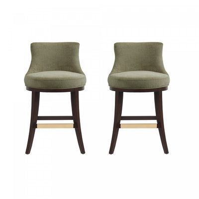 Lucia Modern Chenille Wood Counter Stool in Leaf Green - Set of 2 | Tabouret de comptoir moderne Lucia en bois et chenille, vert feuille - Lot de 2