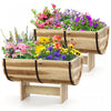 Costway 2 Pcs Exterieur Planteur En Bois Acacia Bois Solide Demi-baril Planteur Boite Avec Jambes
