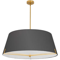 Luminaire suspendu Preston de Dainolite de 33 po de diamètre avec abat-jour en tissu noir, fini laiton vieilli et 4 ampoules