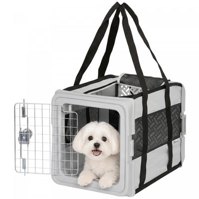 PawHut Pet Carrier Bag, Soft-Sided Dog Carrier with Bottom Board and Mesh Windows, Foldable Pet Travel Bag for Mini Dogs Under 22 lbs and Cats, Grey