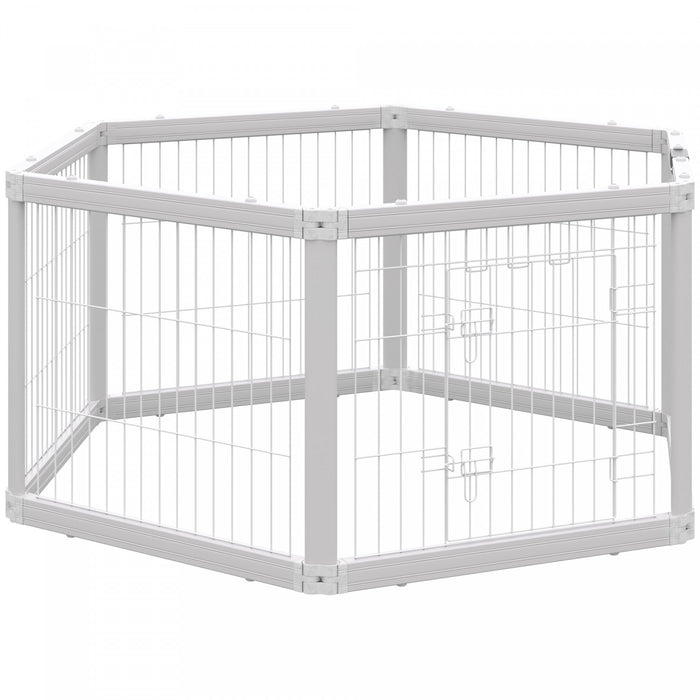 Pawhut Parc Pour Animaux De 24,5\" Enclos D'exercice Pour Chien A 6 Panneaux, Cloture De Mise Bas Pliable, Loquets A Double Verrouillage, Pour Une Utilisation En Interieur Et En Exterieur Blanc