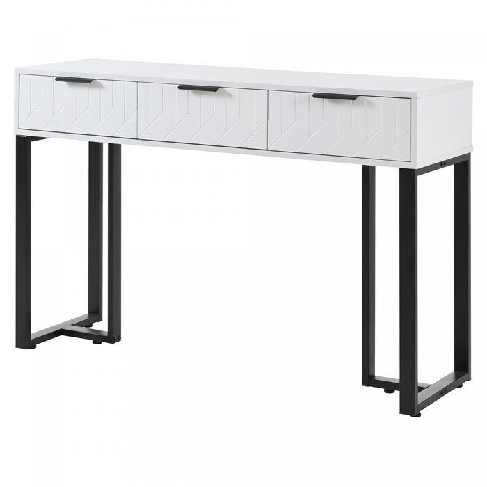 Horizon Table Console Moderne avec Tiroirs Geometriques et Cadre Dore, Blanc/Noir