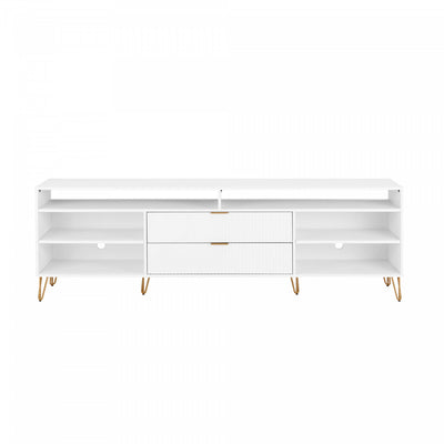 Dumbo Modern 85" Fluted TV Stand in White | Meuble TV moderne Dumbo 85" a cannelures, blanc