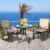 Costway Ensemble mobilier bistro de patio 3PCS chaise a bascule, table en verre avec trou parasol