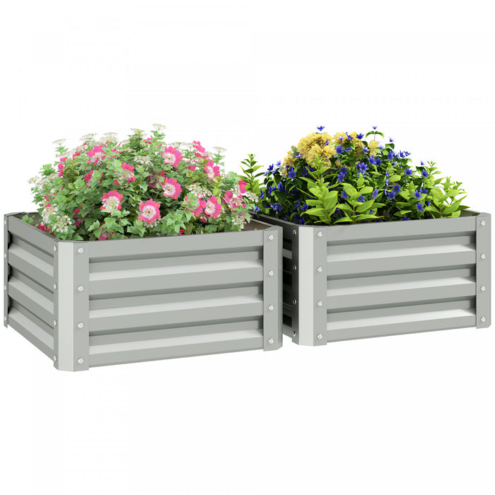 Outsunny Lot De 2 Pieces Parterre De Fleur Jardinieres En Acier Gris Clair