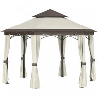 Outsunny 13x13ft Tonnelle Hexagonale Metal Gazebo Pavillon De Jardin Chapiteau Exterieur Tente De Fe