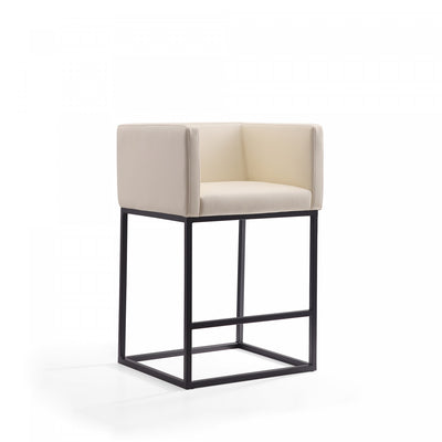 Embassy Mid-Century Modern Metal Upholstered Counter Stool in Cream | Tabouret de comptoir Embassy style milieu du siecle en metal et tissu creme