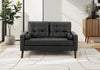 Causeuse Rembourre, 58\" L, Aspect Cuir Noir, Pieds En Bois De Noyer, Mid Century, Moderne