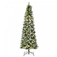 Homcom Arbre De Noel Artificiel Floque Pre-eclaire 7,5' Avec Pommes De Pin