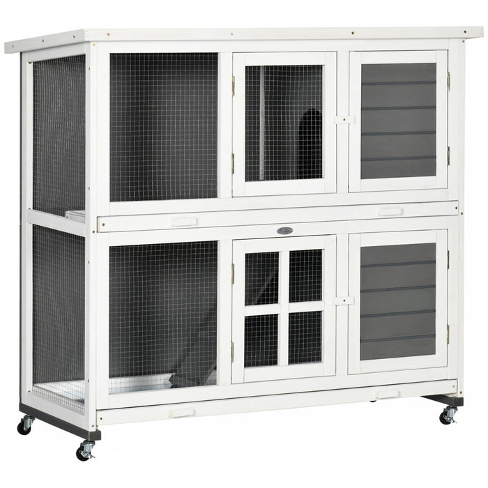 Clapier A Lapins En Bois A 2 Niveaux Avec Roues, Gris Fonce