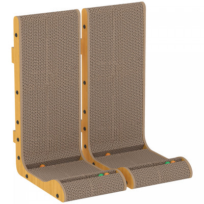 PawHut Cardboard Cat Scratcher, 57.5H CM L Shape Vertical 2PCS Cat Scratching Pad with Ball Cat Toy, Catnip, Large Scratching Board for Indoor Kittens