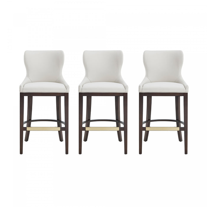Tabouret de bar Blair moderne en bois avec revetement en tissu blanc - Lot de 3