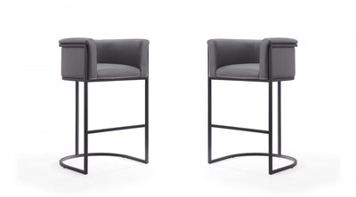 Cosmopolitan Mid-Century Modern Metal Upholstered Barstool in Gray - Set of 2 Bar Stool | Tabouret de bar rembourre en metal gris style cosmopolite mi-siecle moderne - Lot de 2