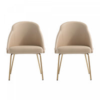Chaise de salle a manger moderne Gracie en cuir vegetalien et metal, couleur beige et or - Lot de 2
