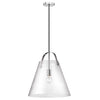 Grand luminaire suspendu Pollyde Dainolite en verre transparent, avec fini chromé poli et 1 ampoule