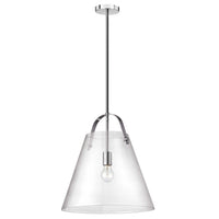Grand luminaire suspendu Pollyde Dainolite en verre transparent, avec fini chromé poli et 1 ampoule