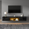 Evan meuble TV mural flottant – meuble avec eclairage LED et portes de rangement, noir
