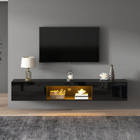 Evan meuble TV mural flottant – meuble avec eclairage LED et portes de rangement, noir