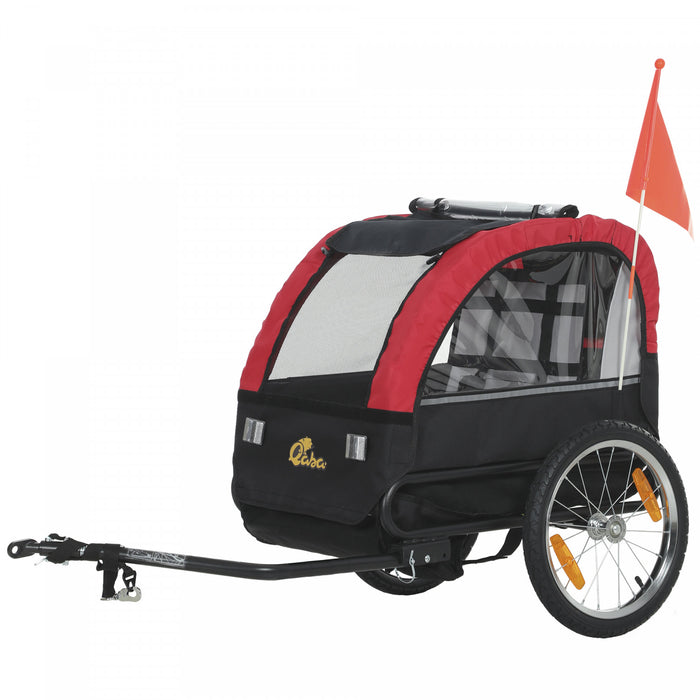 Remorque Velo pour Enfants Qaba avec Harnais 5 Points, Roues en Caoutchouc 16\", Rouge