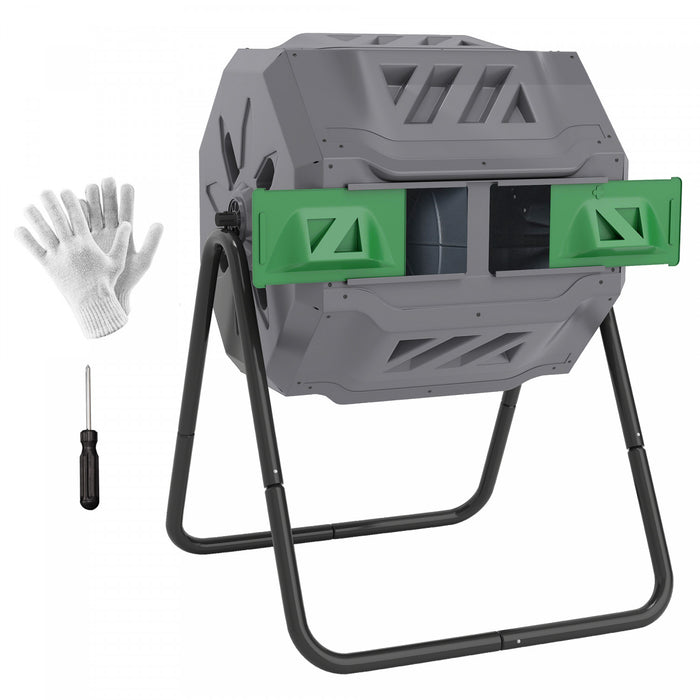 Outsunny Composteur d'exterieur a double chambre rotatif 43 gal, vert fonce