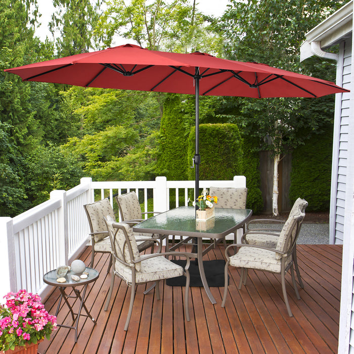 Costway Parasol double face de 15 pieds pour patio, parasol de marche exterieur, bordeaux